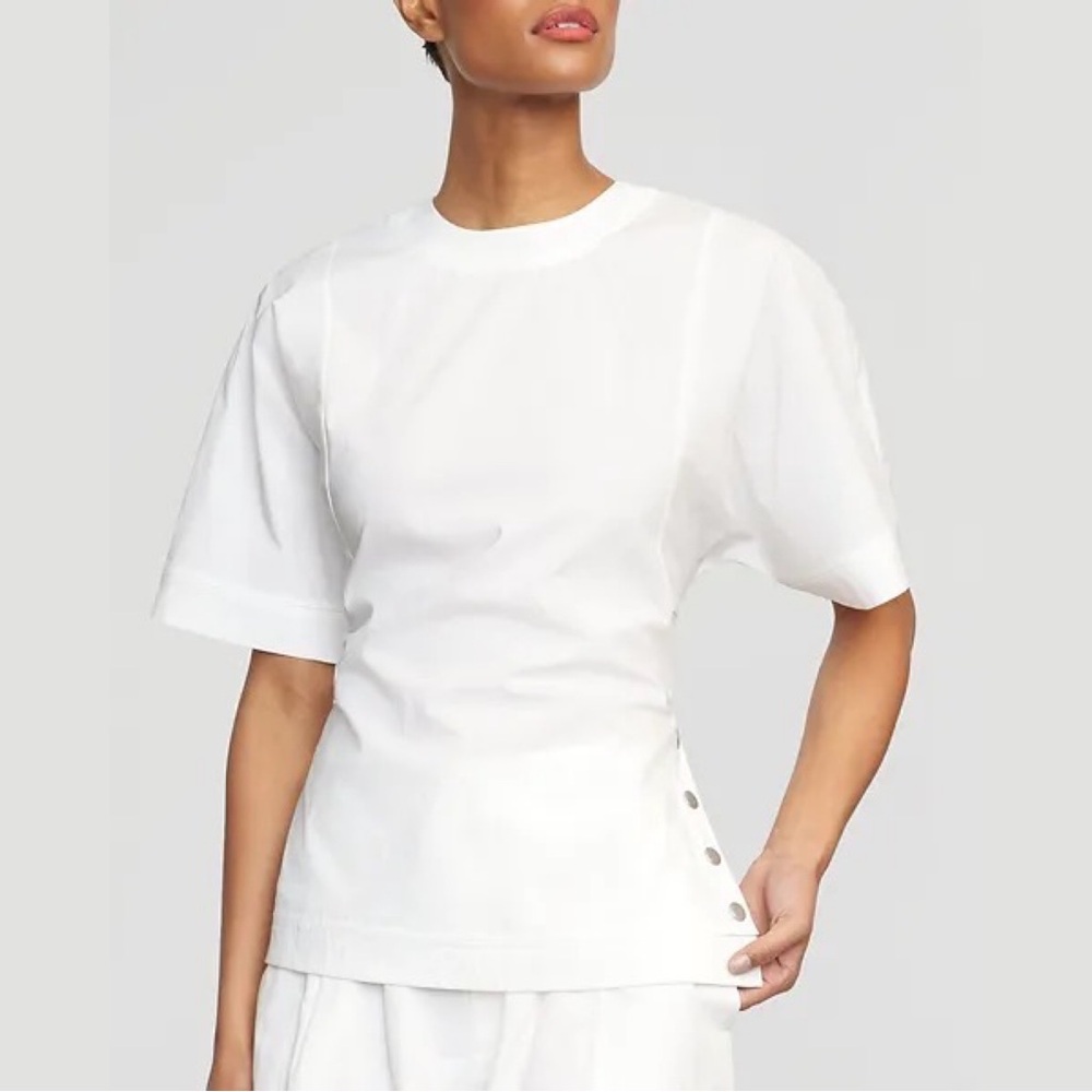 Modern Citizen “Chiyo” Side Button Short Sleeve Zip-Back Blouse Top White XS EUC - Picture 15 of 16